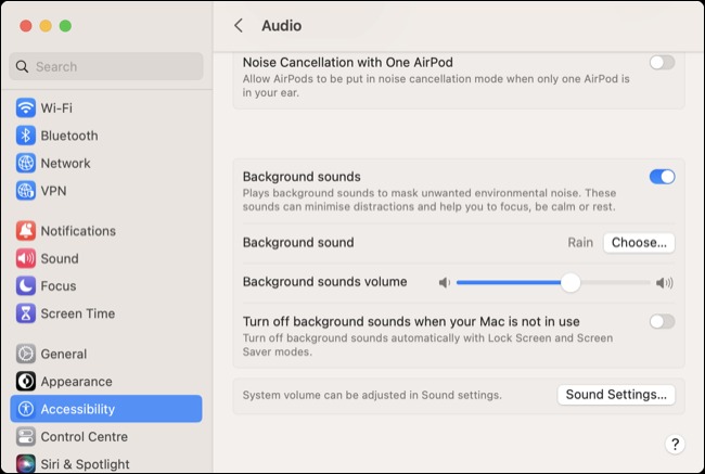 صداهای پس‌زمینه را در macOS 13 Ventura روشن یا خاموش کنید