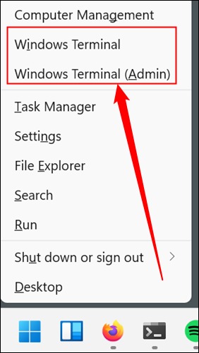 Windows+X را بزنید تا Power User Menu باز شود، سپس روی i ضربه بزنید تا ترمینال ویندوز باز شود