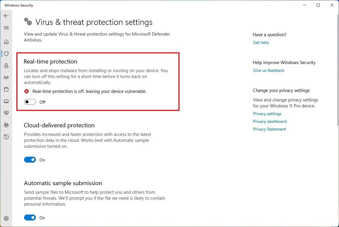 محافظت از آنتی ویروس Microsoft Defender را غیرفعال کنید