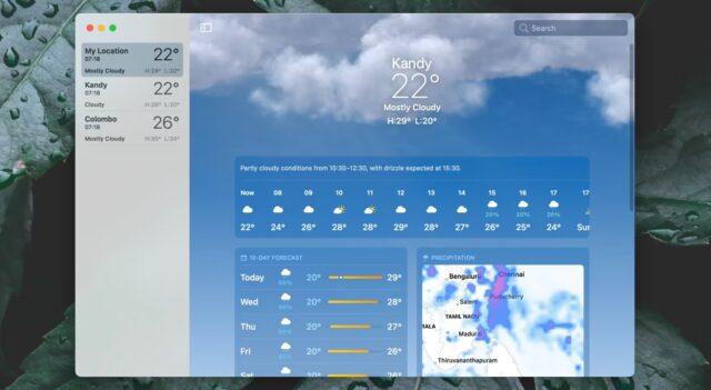 نقشه آب و هوا در macOS Ventura.