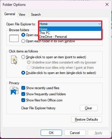 مکان پیش فرض File Explorer را تغییر دهید