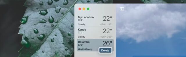 حذف یک مکان در آب و هوا برای macOS Ventura