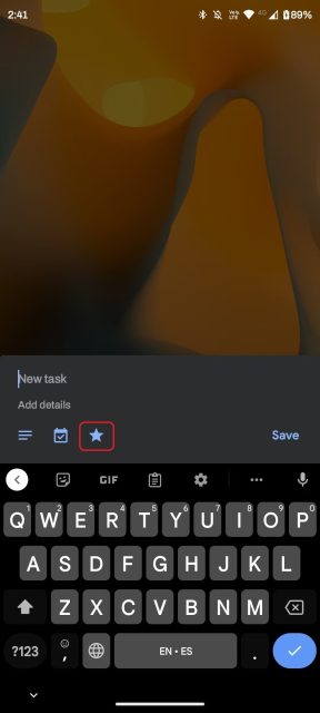 یک کار را به عنوان ستاره‌دار در ابزارک Google Tasks علامت‌گذاری کنید