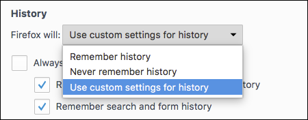 حذف تاریخچه جستجوی فایرفاکس 8 Use custom settings for history
