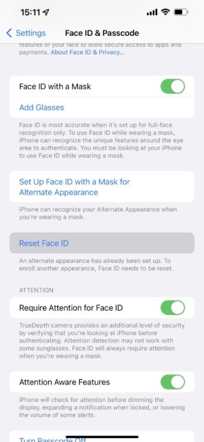 تنظیمات FaceID و رمز عبور