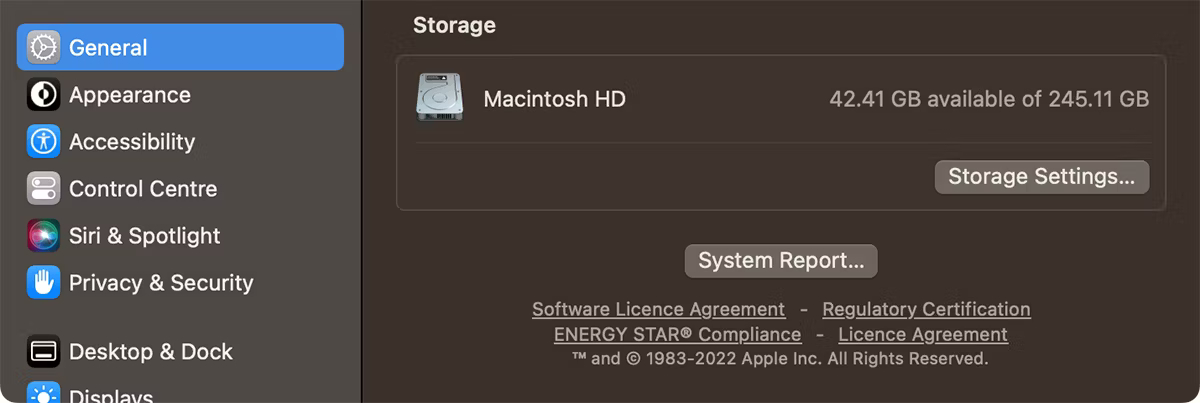 گزارش سیستم در macOS Ventura System Settings