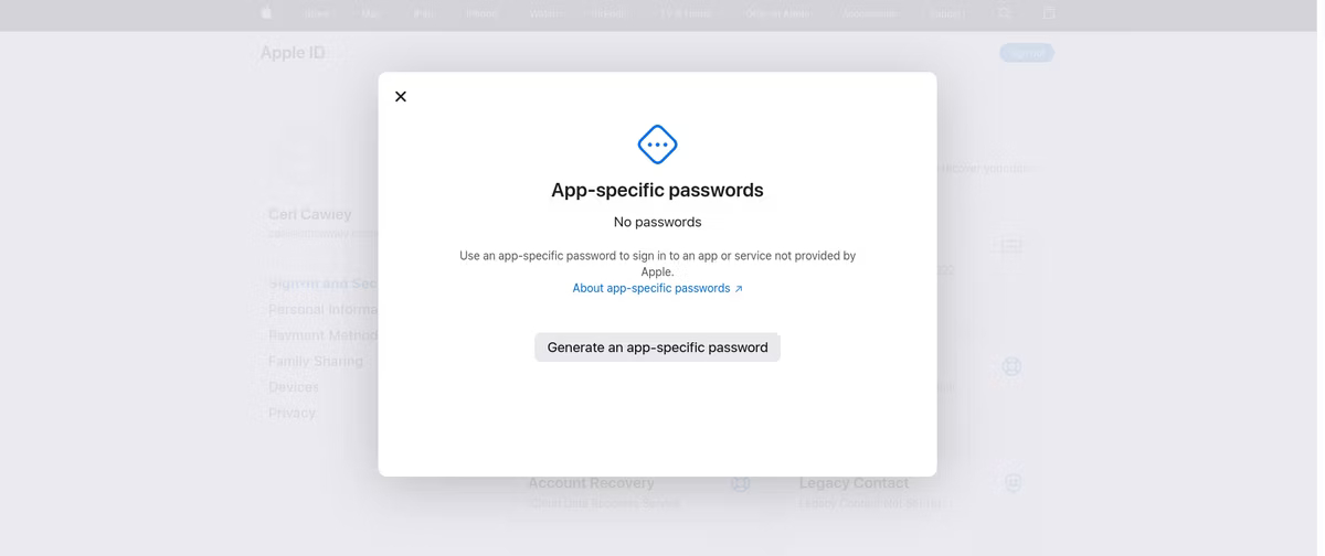 یک رمز عبور مخصوص برنامه در iCloud ایجاد کنید