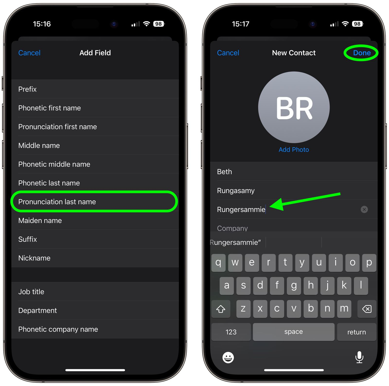 نحوه تصحیح تلفظ نام ها توسط Siri 2 مخاطبین