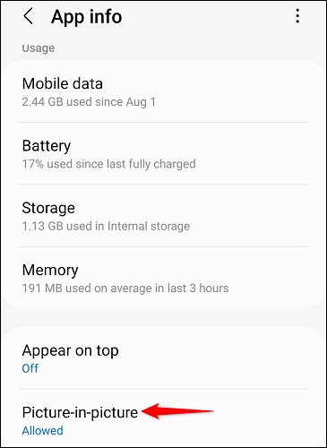 روی 'Picture-in-Picture' ضربه بزنید.