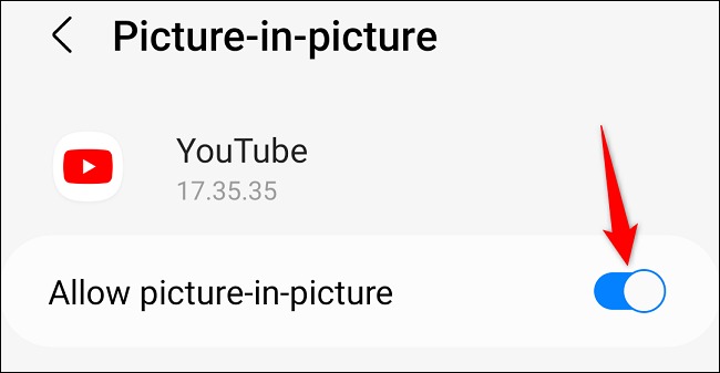 'Allow Picture-in-Picture' را فعال کنید.