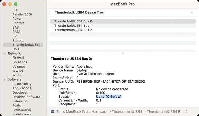 مشاهده اطلاعات سیستم مک برای سنجش سرعت Thunderbolt