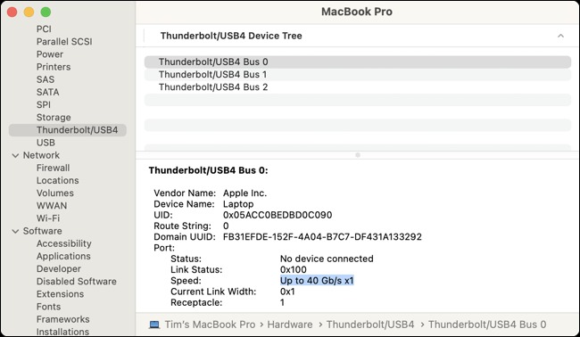 مشاهده اطلاعات سیستم مک برای سنجش سرعت Thunderbolt
