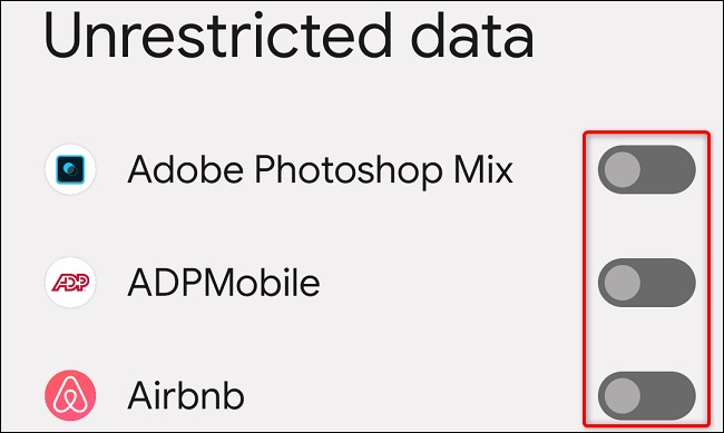برنامه‌هایی را انتخاب کنید که می‌توانند از داده‌های تلفن Pixel استفاده کنند.