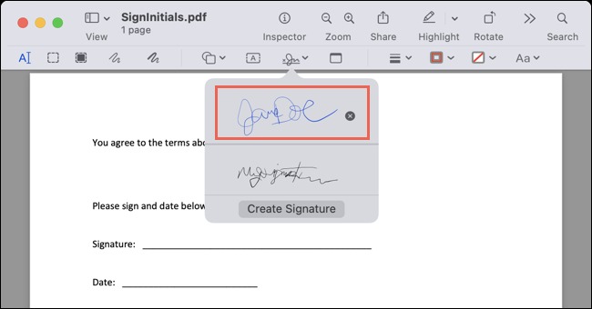 امضای Trackpad در منوی Sign