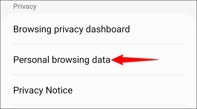 'داده های مرور شخصی' را انتخاب کنید.