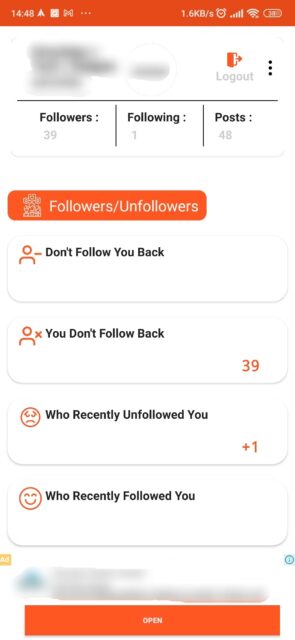 بررسی آنفالوورها در برنامه Followers & Unfollowers