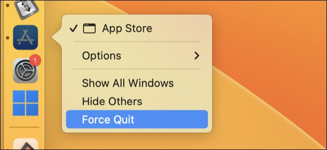 برای خروج اجباری از Mac App Store، کلید 'Option' را نگه دارید