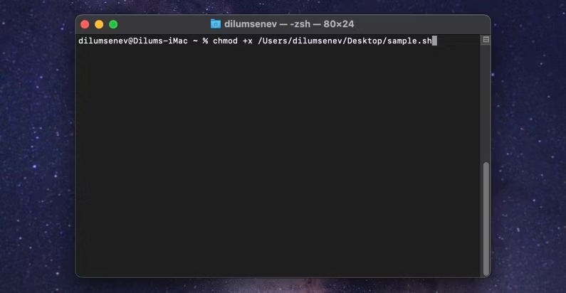 افزودن مجوزهای اجرا به فایل SH از طریق ترمینال macOS.