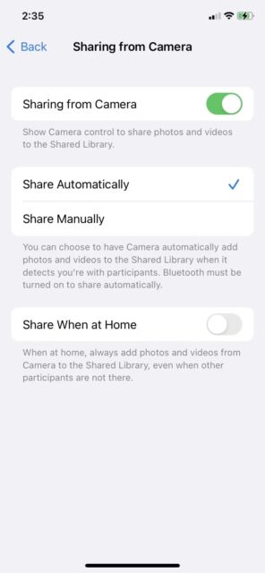 آموزش ذخیره مستقیم عکس های آیفون در iCloud Shared Photo Library 3 اشتراک گذاری از گزینه های دوربین