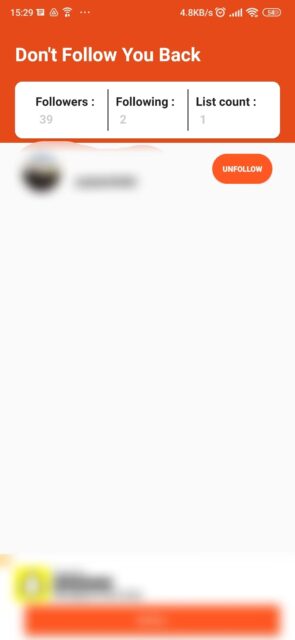 بخش Unfollowers در برنامه Followers & Unfollowers