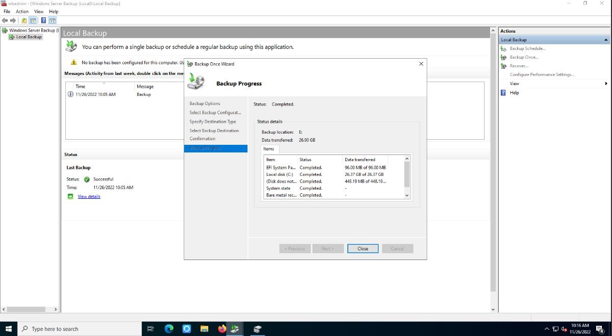 نحوه پشتیبان گیری از Windows Server در ویندوز 10