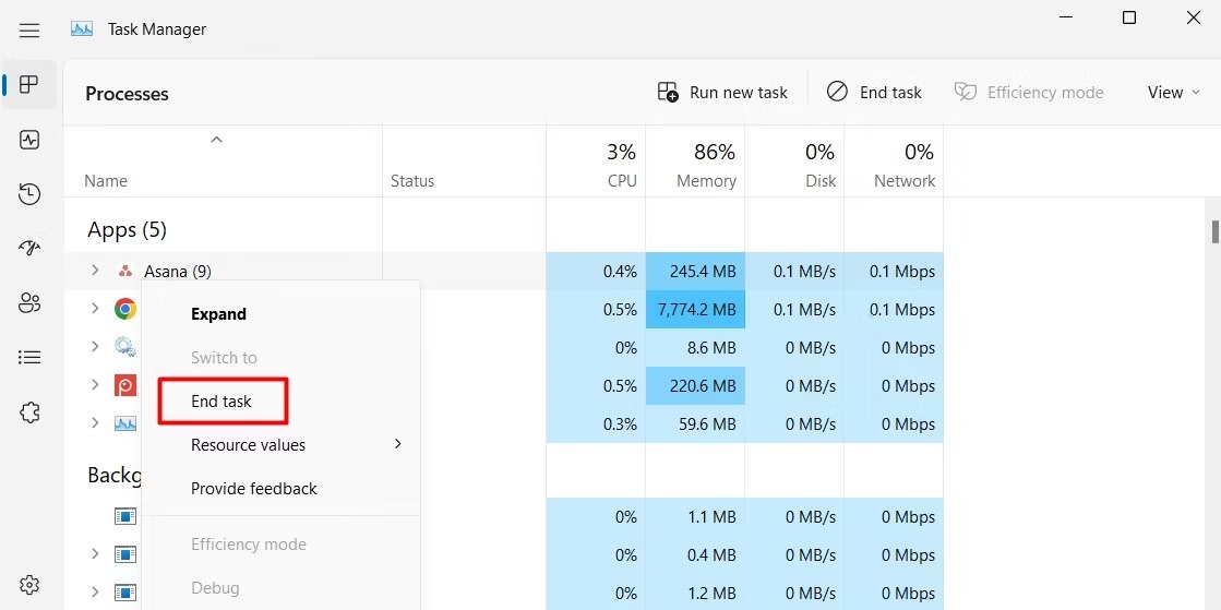 برنامه ها را از طریق Task Manager ببندید