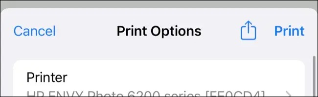 برای ارسال کار به چاپگر AirPrint خود، روی «Print» ضربه بزنید