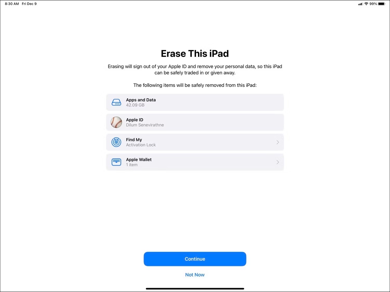 پاک کردن تمام محتوا و تنظیمات روی iPad.