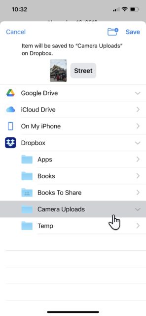 انتخاب پوشه در Dropbox از طریق برنامه Files در iOS
