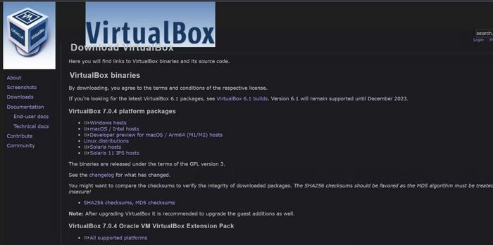 نحوه ارتقاء به VirtualBox 7.0 در ویندوز 11 1 فایل نصب کننده VirtualBox 7.0 و بسته برنامه افزودنی را دانلود کنید