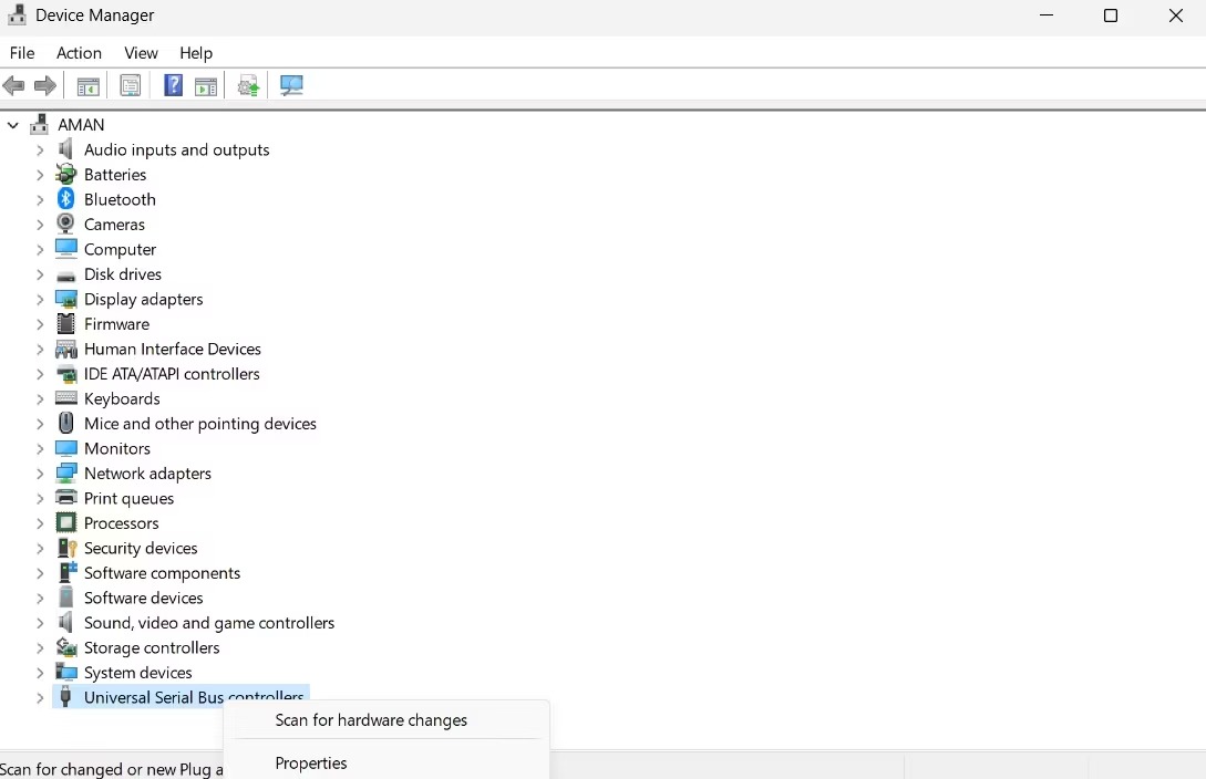 گزینه تغییرات سخت افزاری را در Device Manager اسکن کنید