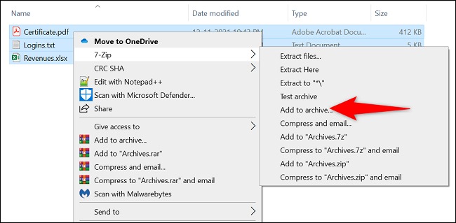 7-Zip Add to Archive را انتخاب کنید.