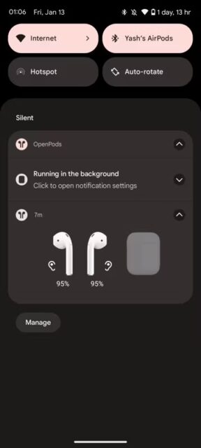نحوه بررسی باتری AirPods در اندروید 1 سطح باتری AirPods در OpenPods