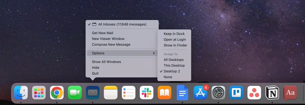 حذف برنامه Mail از Mac Dock.