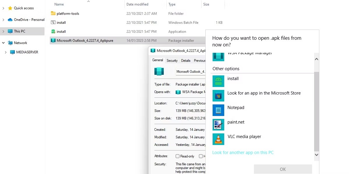 نحوه نصب فایل های APK اندروید با یک دابل کلیک در ویندوز 11 3 اسکرین شات تغییر برنامه پیش فرض در ویندوز 11