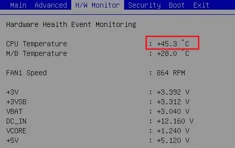 دمای cpu بایوس قدیمی