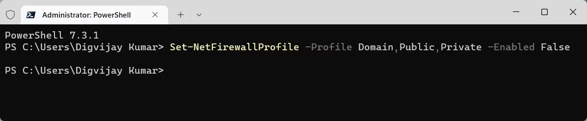 فایروال را از طریق PowerShell خاموش کنید