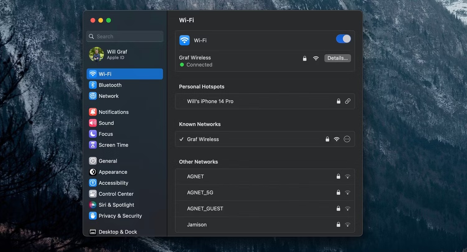 تنظیمات WiFi در macOS Ventura