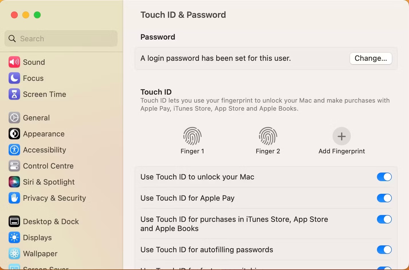 9 راه حفاظت از مک در برابر Malware 7 تصویری از Touch ID و رمز عبور در تنظیمات سیستم