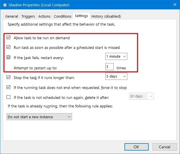 نحوه فعال کردن ورژن های قبلی برای بازیابی فایل ها در ویندوز 10 10 تنظیمات اضافی Task Scheduler برای کار
