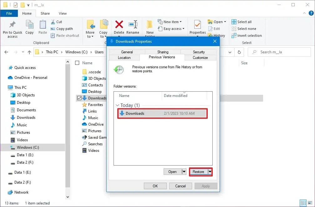 نحوه فعال کردن ورژن های قبلی برای بازیابی فایل ها در ویندوز 10 12 ویندوز 10 بازیابی فایل نسخه قبلی