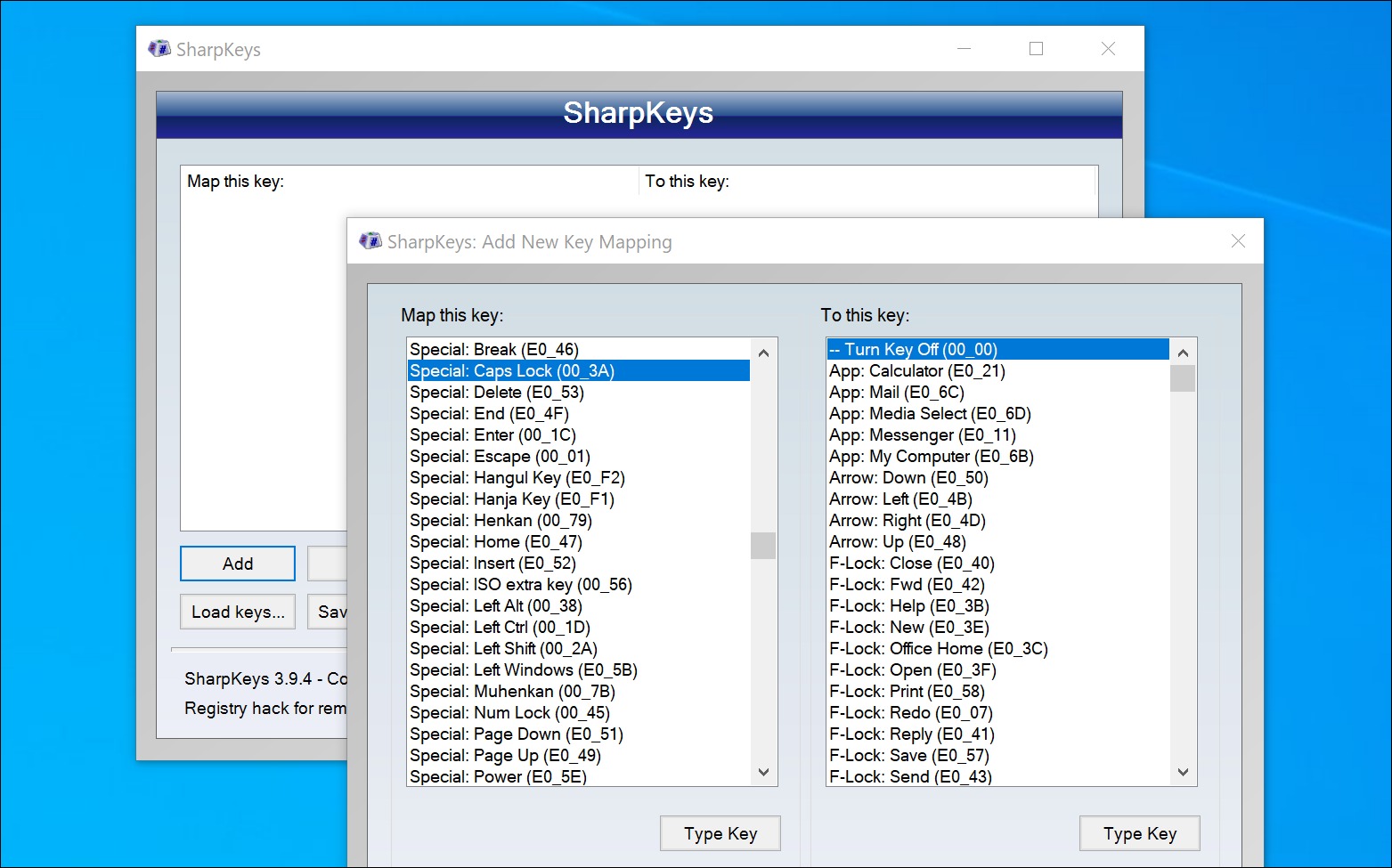 کلید افزودن SharpKeys