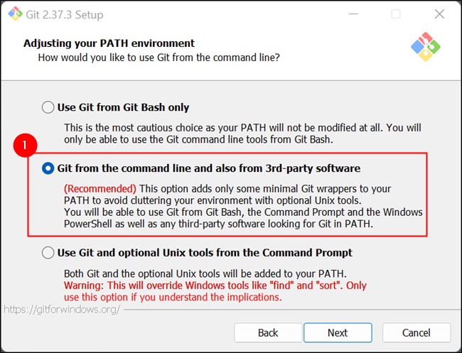 مطمئن شوید که گزینه ای را انتخاب کنید که Git را به PATH سیستم شما اضافه می کند.