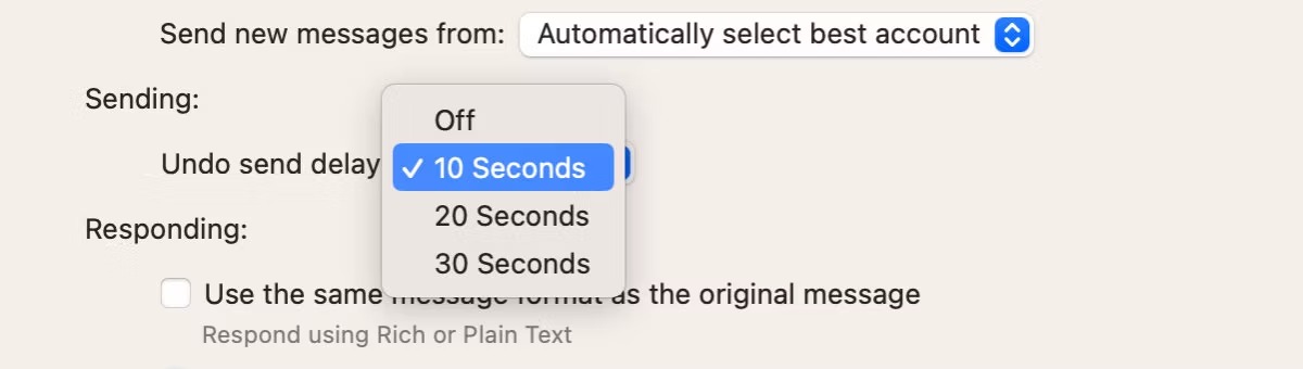 لغو تنظیمات ارسال در Apple Mail در macOS