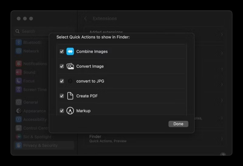 فعال کردن اکشن ایجاد PDF برای نمایش در Finder