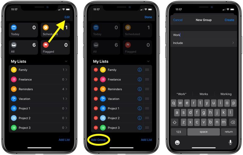 نحوه گروه بندی کردن لیست ها در برنامه Reminders آیفون 1 نحوه ایجاد گروه یادآوری در iOS