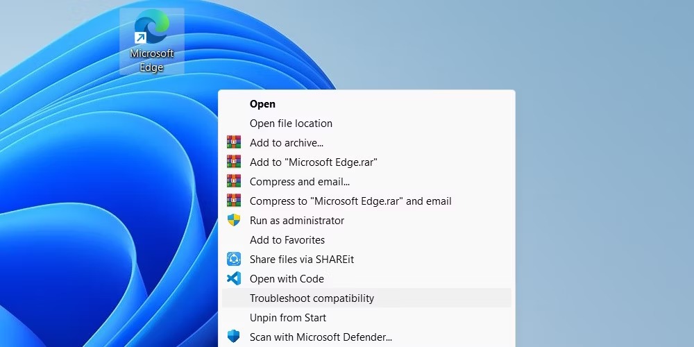 از منوی زمینه، عیب‌یابی سازگاری برنامه را در Edge اجرا کنید
