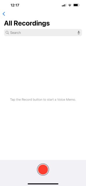 صفحه اصلی برنامه Apple Voice Memos