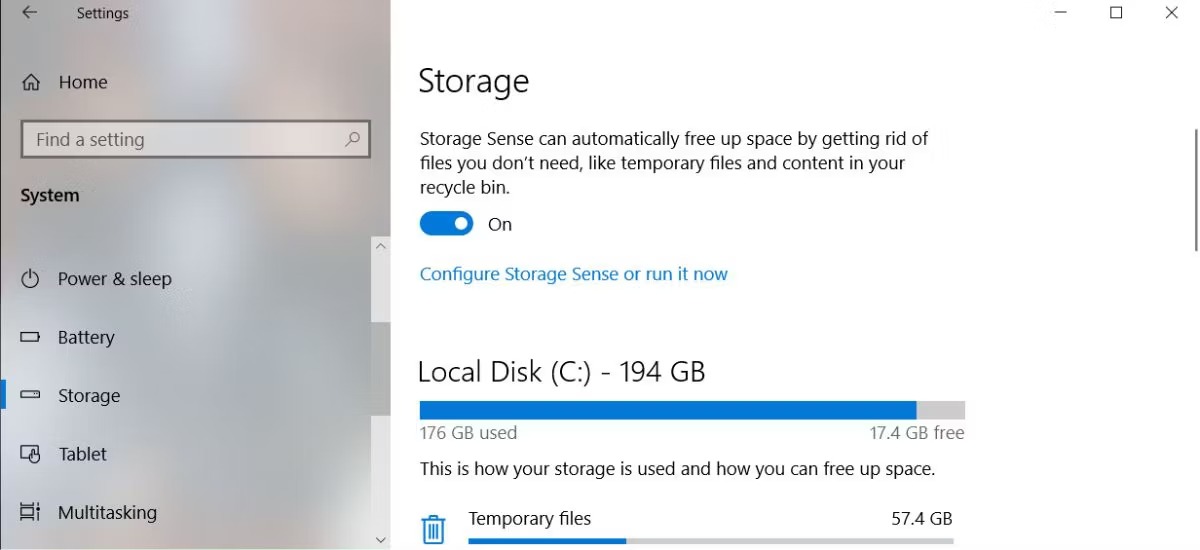 Storage Sense را روشن کنید