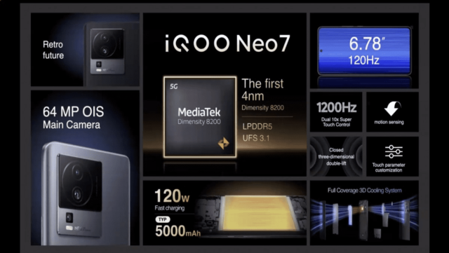 گوشی NEO 7 آیکیو با پردازنده DIMENSITY 8200 معرفی شد